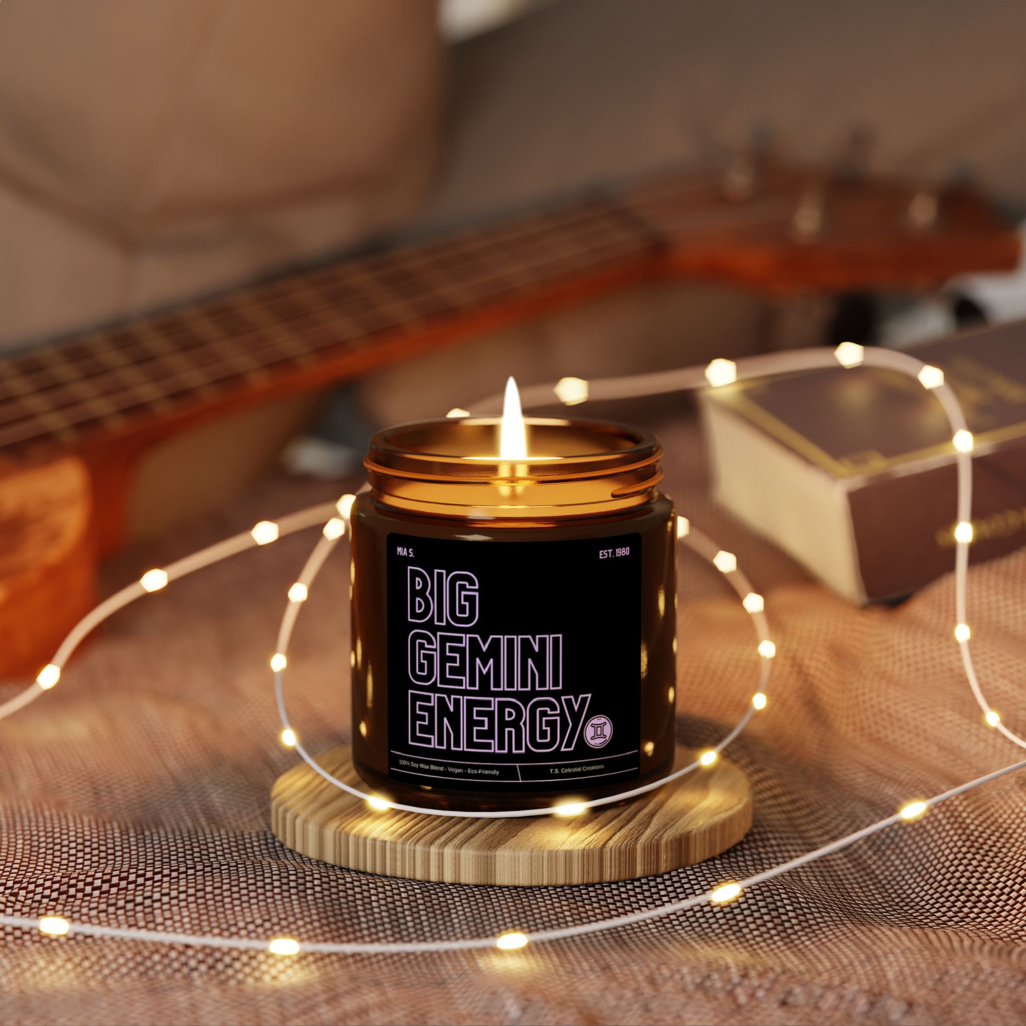 Custom Big Gemini Energy Zodiac Candle - Image 3